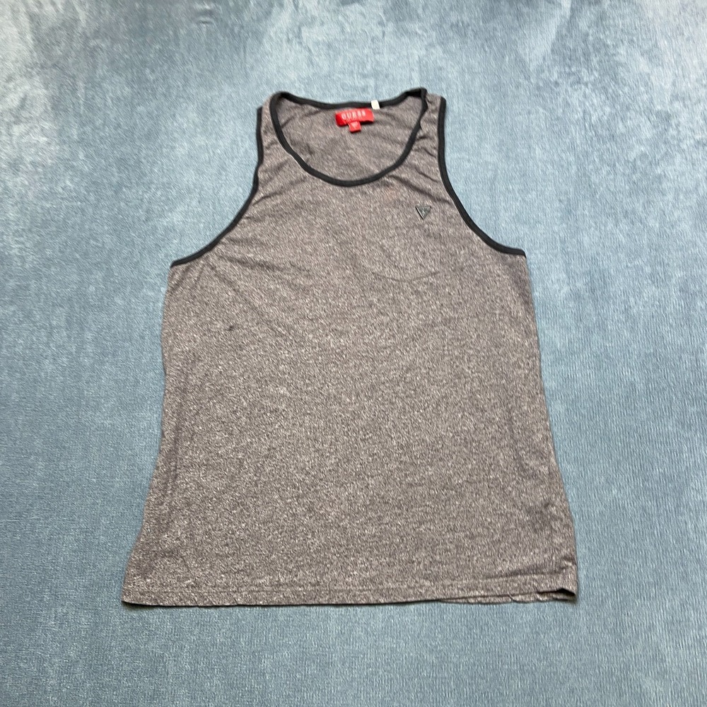 Guess Tank Top Mens Large Heather Gray Sleeveless Round Neck Sports Performance